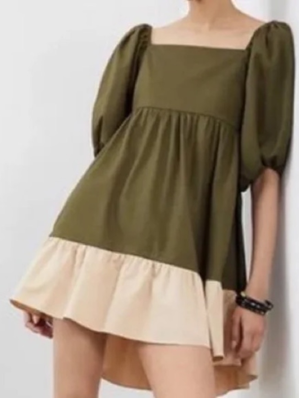 Sachin & Babi x Anthropologie Olive Green Dress with Cream Hem Detail